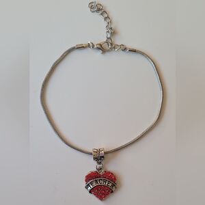 Snake Chain Charm Bracelet Red Teacher Rhinestone Heart